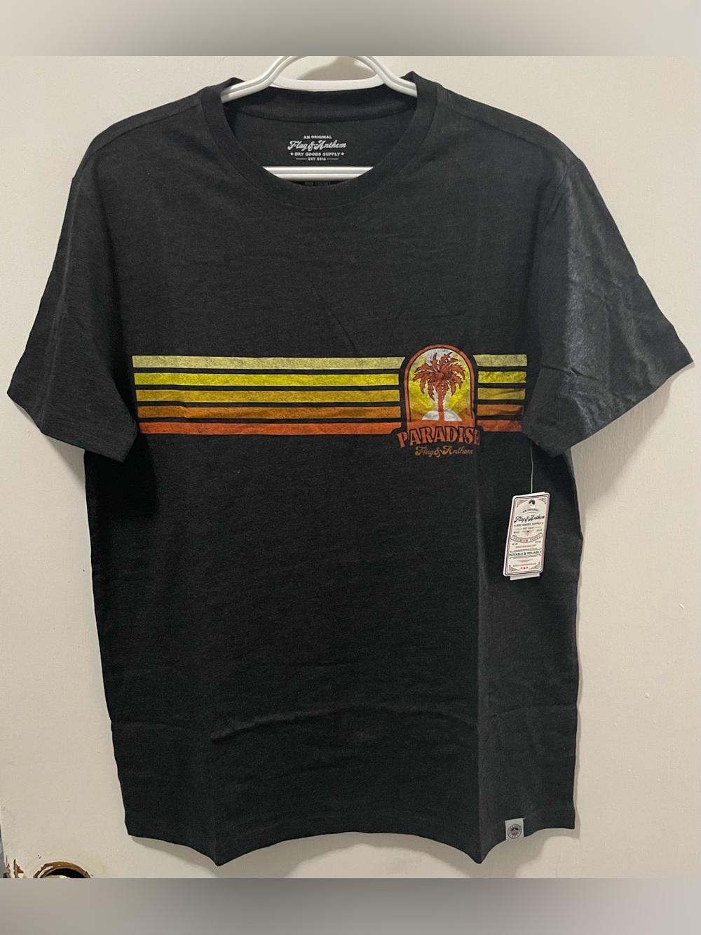 Flag & Anthem Men’s Charcoal Heather Crew Neck T-Shirt Graphic Tee Short Medium